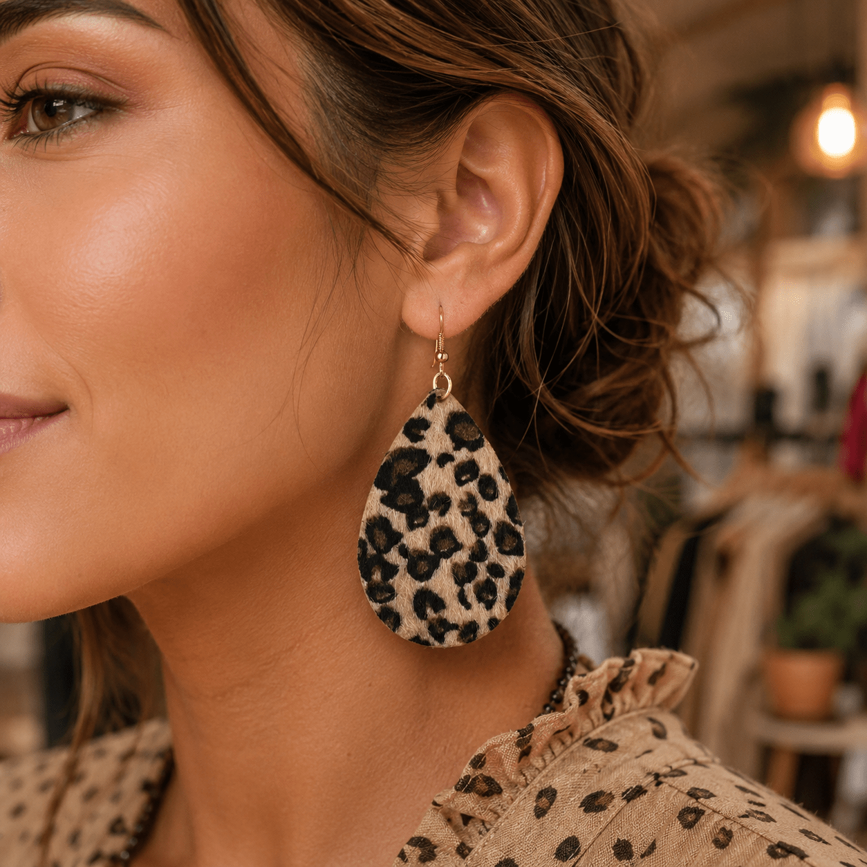 Women's Bohemian Leopard Print Dangle Earrings, Vacation Gift